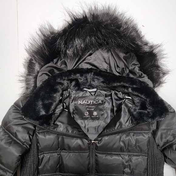 Nautica Puffer Jacket Womens Small Faux Detachable Fur Trim Hood Water Resistant - Picture 7 of 12